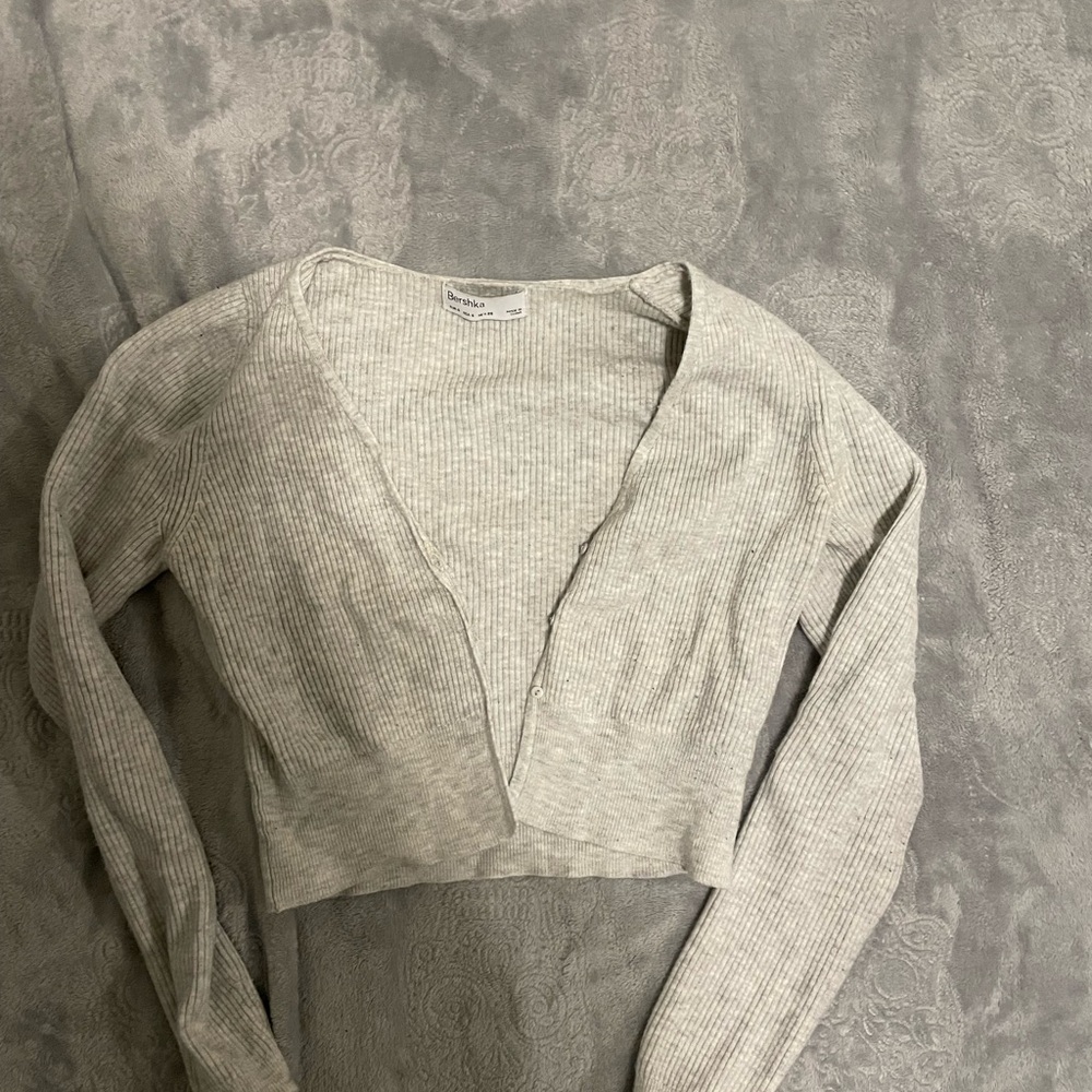 Bershka Gray Ribbed Knit Top